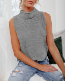 Solid High Neck Sleeveless Knitted Top