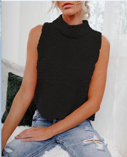 Solid High Neck Sleeveless Knitted Top