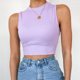 Solid Sleeveless Cutout Back Crop Top