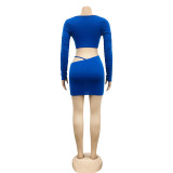 Blue Sexy Crop Top and Cut Out Mini Skirt Set