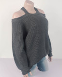 Solid Cold Shoulder Halter Sweater Pullover