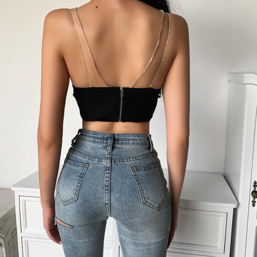 Sexy Chain Straps Solid Crop Top
