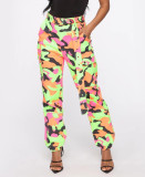 Camo Print High Waist Belted Cargo Pants