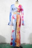 Tie Dye Top and Flare Pants Two Piece Set