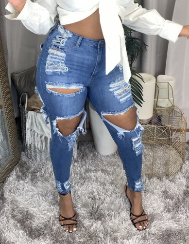 Fashion Fitted Blue Ripped Jeans
