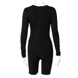 Fitness Long Sleeve Ribbed O-Neck Rompers