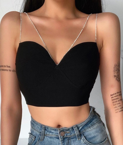 Sexy Chain Straps Solid Crop Top