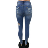 Fashion Fitted Blue Ripped Jeans
