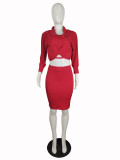 Wholesale Red Wrap Crop Top and Midi Skirt Set