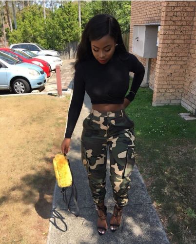 Camo Print High Waist Belted Cargo Pants