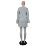 Grey Lace Trim Bra and Pants with Cardigans 3PCS Set