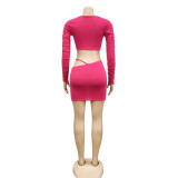 Hot Pink Sexy Crop Top and Cut Out Mini Skirt Set