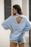 Solid Cold Shoulder Halter Sweater Pullover