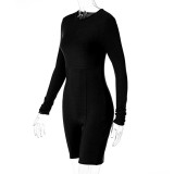 Fitness Long Sleeve Ribbed O-Neck Rompers