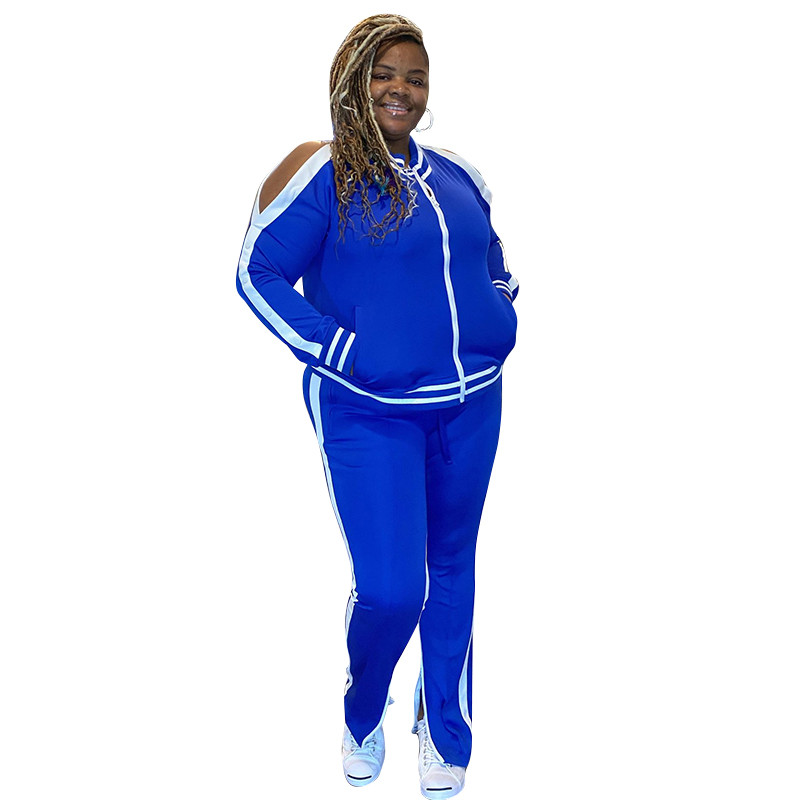 Plus Size Cold Shoulder Zipper Slit Bottom Tracksuit On Sale For US$ 13.80 - www.lover-pretty.com
