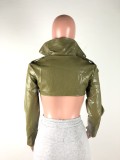 Dark Green PU Leather Short Jacket
