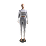 Fitness Gym Contrast Crop Top and Pants Set