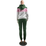 Colorblock Button Hooded Sweatsuit
