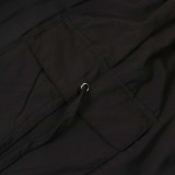 High Waist Pocketed Ruched Black Midi Skirt