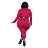 Plus Size Bodycon Midi Dress in Red(without Belt)