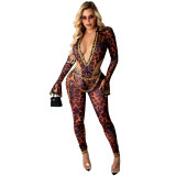 New Print Sexy Bodysuit and Pants Two Piece Matching Set