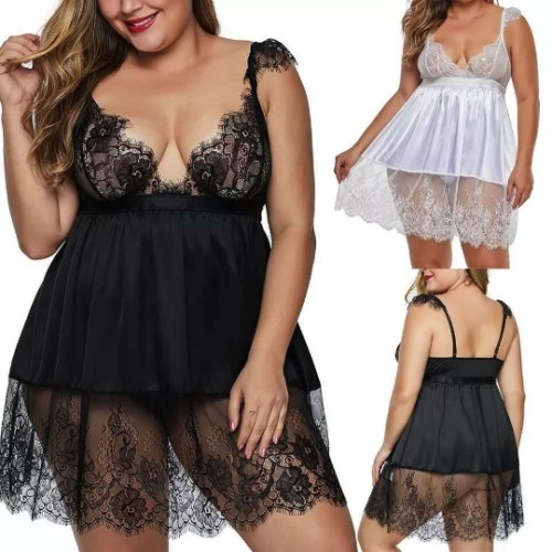 Plus Size Sexy Solid Sling Sleeping Dress