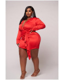 Plus Size Solid V Neck Flounce Mini Dress