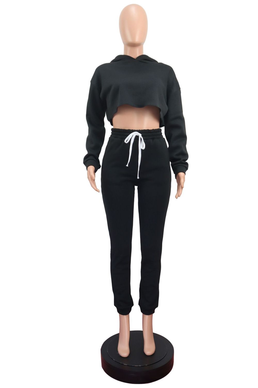 Winter Warm Solid Crop Top Two Piece Casual Sweatsuit On Sale For US$ 8.70 - www.lover-pretty.com