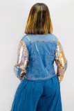Sequin Embellished Stylish Ripped Denim Jacket(No Stretchy)