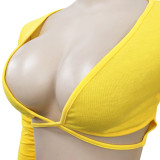 Yellow Sexy Crop Top and Cut Out Mini Skirt Set