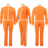 Plus Size Orange Cold Shoulder Zipper Slit Sweatsuits