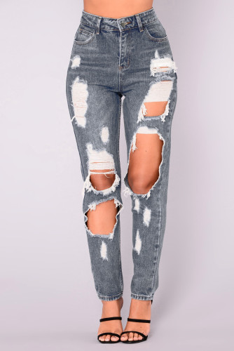 Stylish High Waisted Ripped Holes Jeans