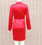 Button Up Ruched Collar Bodycon Dress