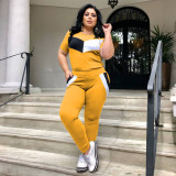 Plus Size Contrast Top and Pants Two Piece Outfits