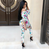 Floral Off Shoulder Ruffle Puff Sleeve Jumpsuit