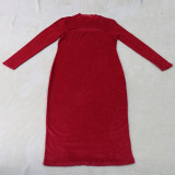 Plus Size Plain Plush Long Sleeve Cutout Midi Dress