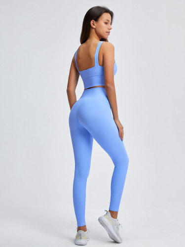 Sports Gym Solid Cropped Tank and High Waist Legging Set