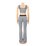 Sexy Houndstooth Crop Top and High Waist Pants