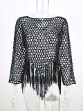 Black Crochet Tassel Top Bikini Cover Up