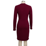 Long Sleeve Ribbed Sexy Solid Bodycon Dress