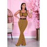 Sexy Houndstooth Crop Top and High Waist Pants