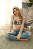 White Floral Mesh See Through Cover Up