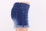 Contrast Zipped Fringe Denim Shorts