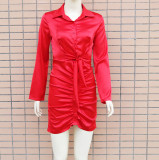 Button Up Ruched Collar Bodycon Dress