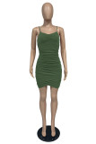 Pure Color Ruched Cami Wrapped Mini Dress