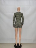 Striped Long Sleeve Buttoned Lounge Rompers