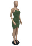 Pure Color Ruched Cami Wrapped Mini Dress