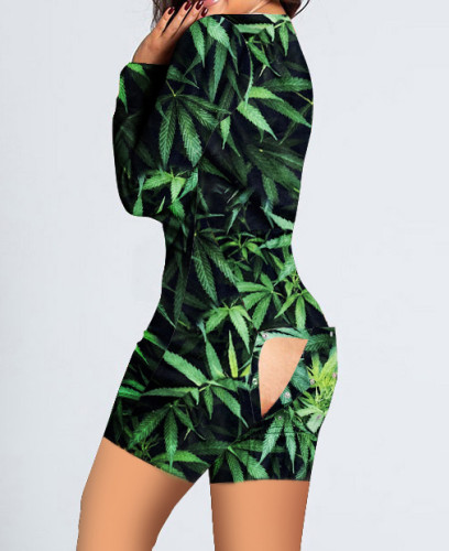 Sexy Print Pajamas Rompers with Butt Flap