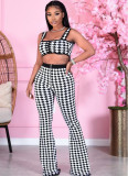 Sexy Houndstooth Crop Top and High Waist Pants