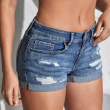 Stylish Blue Ripped Denim Shorts